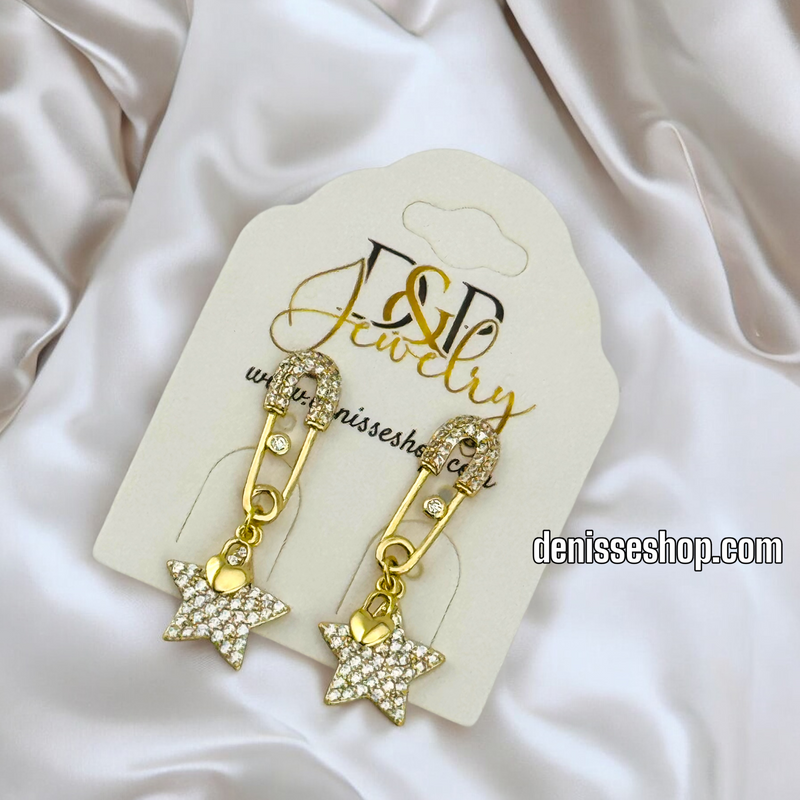 14K WHITE STONE SMALL SAFETY PIN EARRING E723