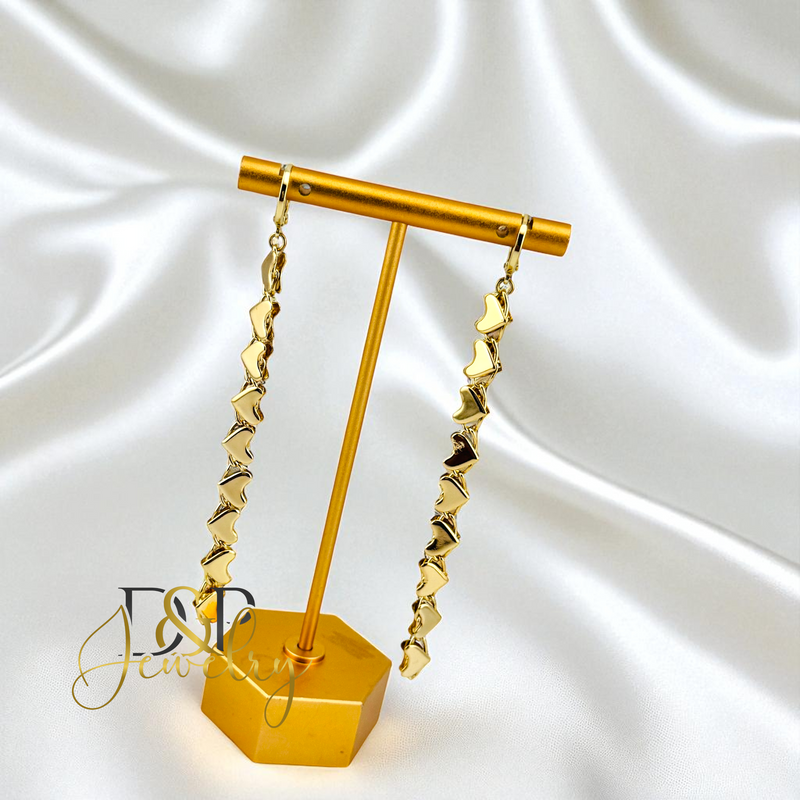 14K HEARTS SHAPE LONG DROP EARRING E934