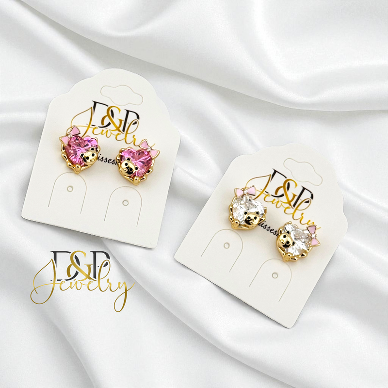 14K GOLD/HEART STONE/CHARMS 2VARIANTS STUD EARRING E1024