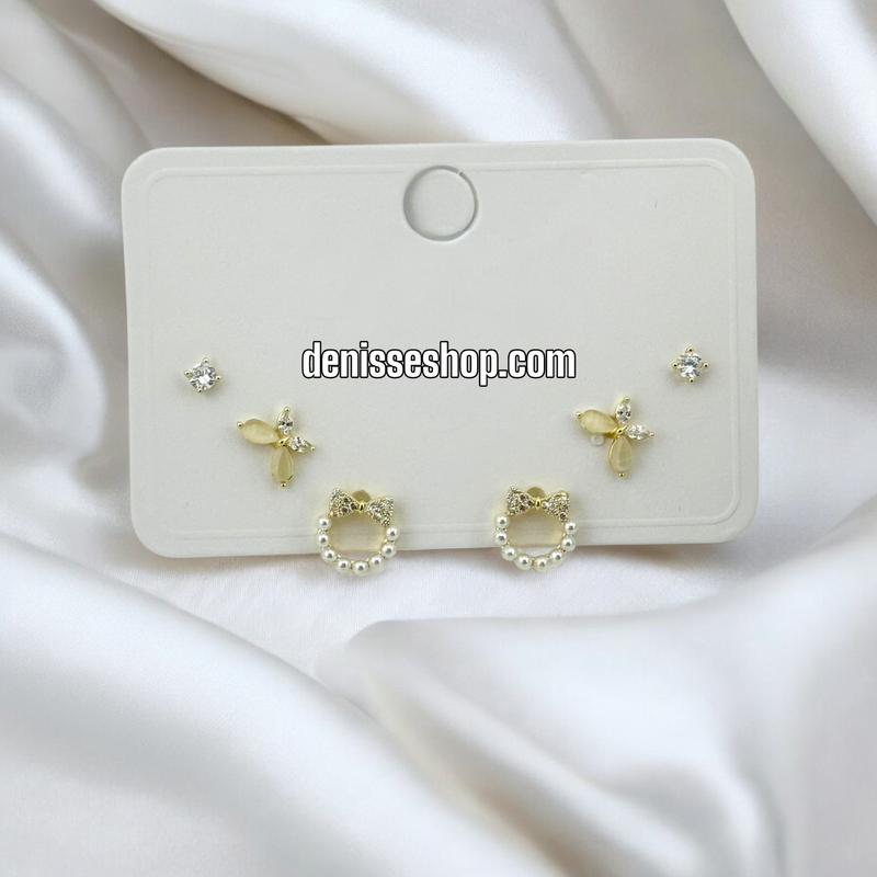 14K PEARL/BUTTERFLY THREE SET EARRING E766