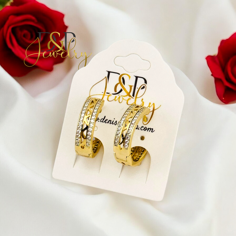 14K WHITE STONES HOOP EARRING HP661