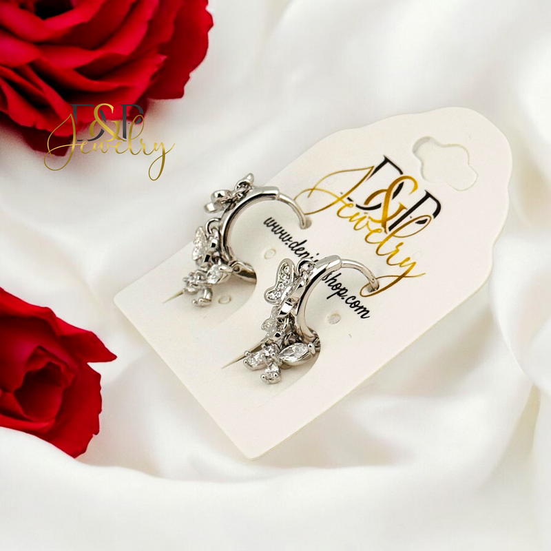 SILVER CHARM BUTTERFLY DESIGN HOOP EARRING HP679