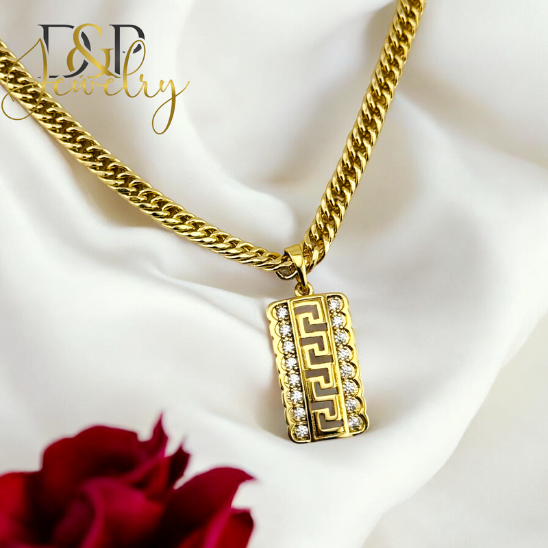14K WHITE STONES PLATE PENDANT P728