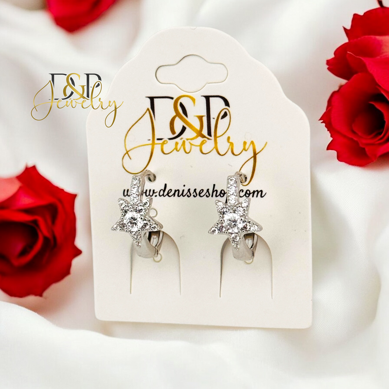 SILVER SPARKLY STAR DESIGN HOOP EARRING HP684