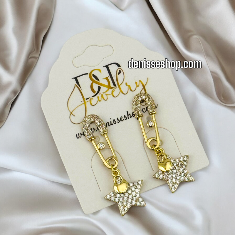 14K WHITE STONE SMALL SAFETY PIN EARRING E723
