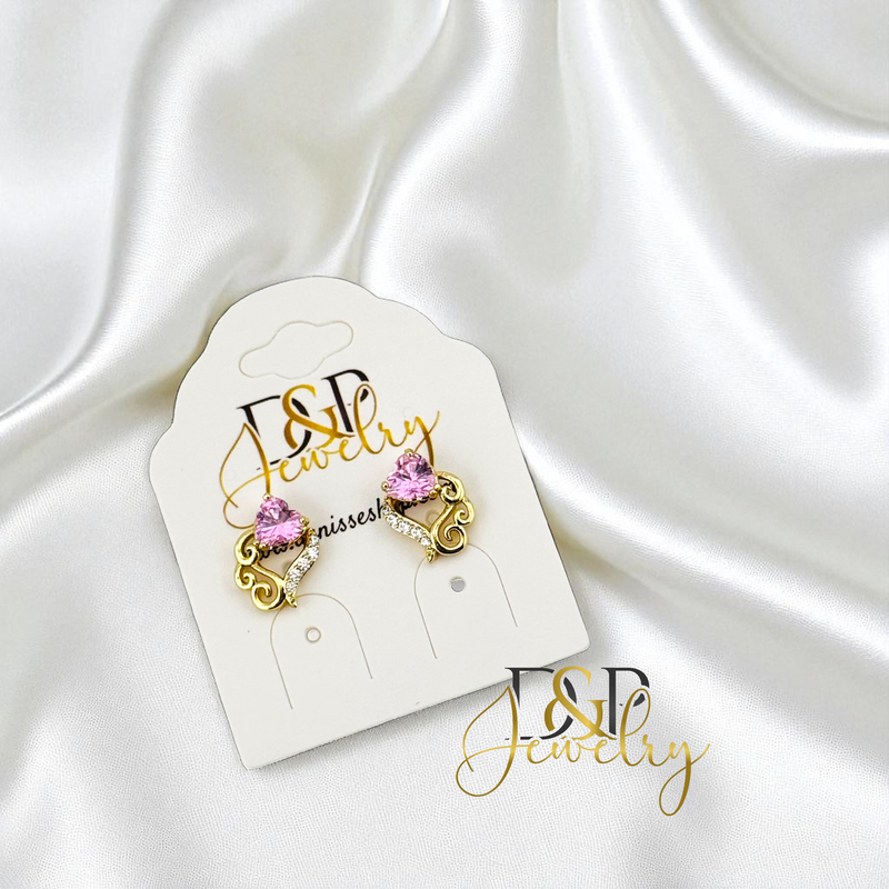 14K GOLD/FANCY HEART STONE  3 VARIANTS STUD EARRING E1021
