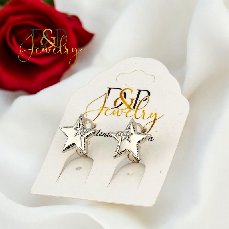 SILVER STAR DESIGN HOOP EARRING HP677