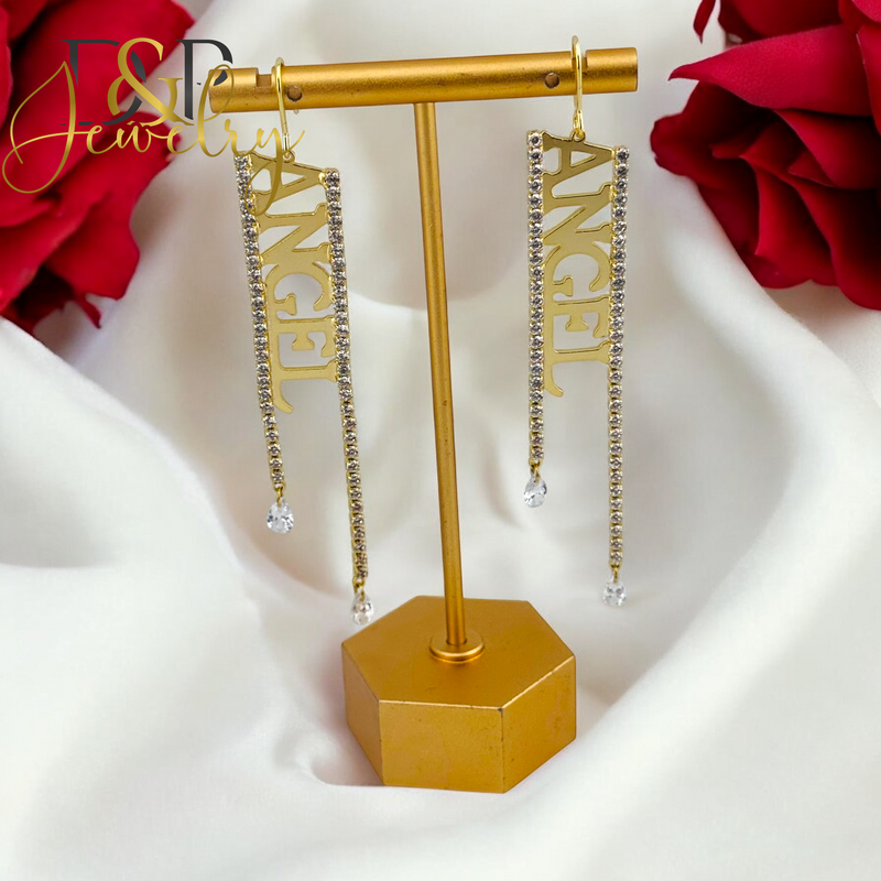 14K WHITE STONE ANGEL PLATE EARRING E835