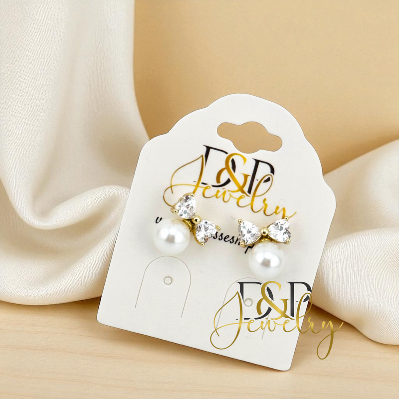 14K WHITE PEARL WITH BOW EARRING E925