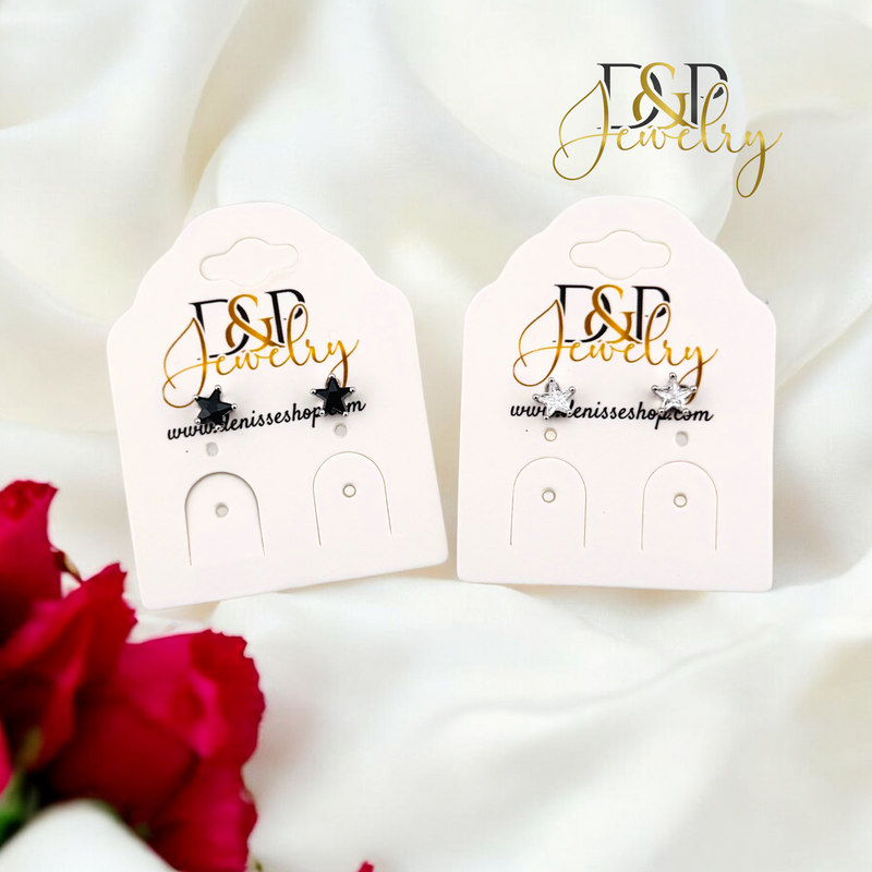 SILVER BLACK / WHITE STAR  EARRING E865