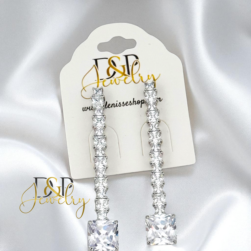 14KSILVER LONG DROP STONES STUD EARRINGS E949