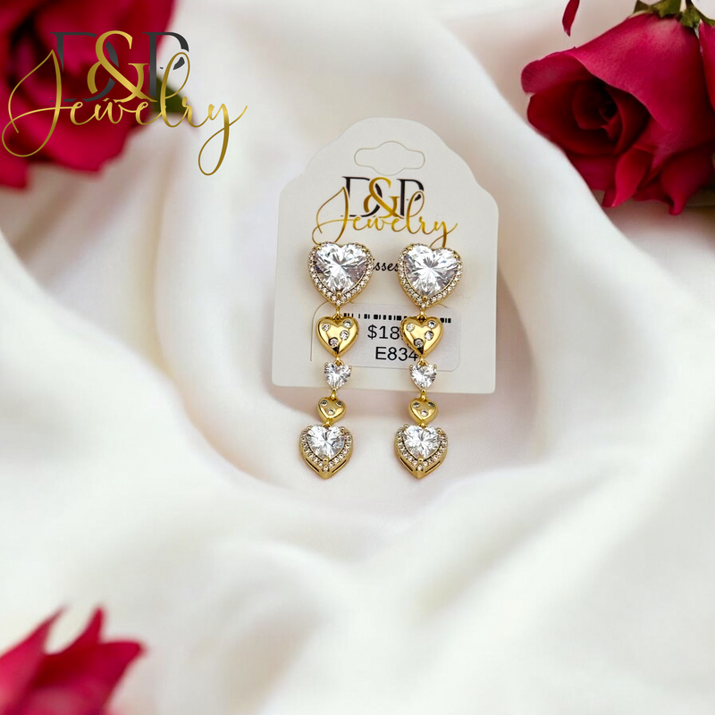 14K WHITE STONE HEART STUD EARRING E834