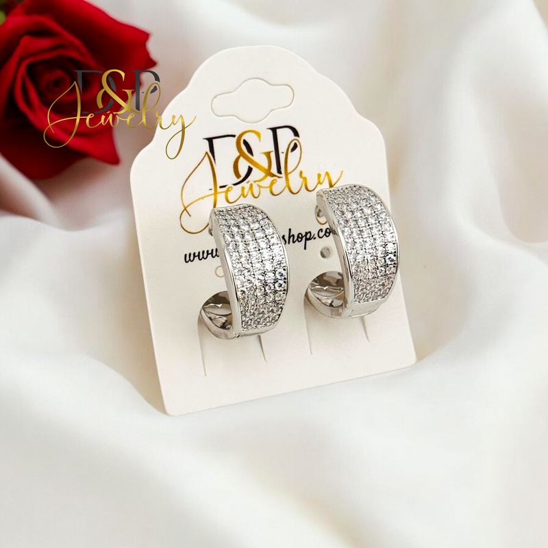 SILVER SPARKLY DESIGN HOOP EARRING HP683