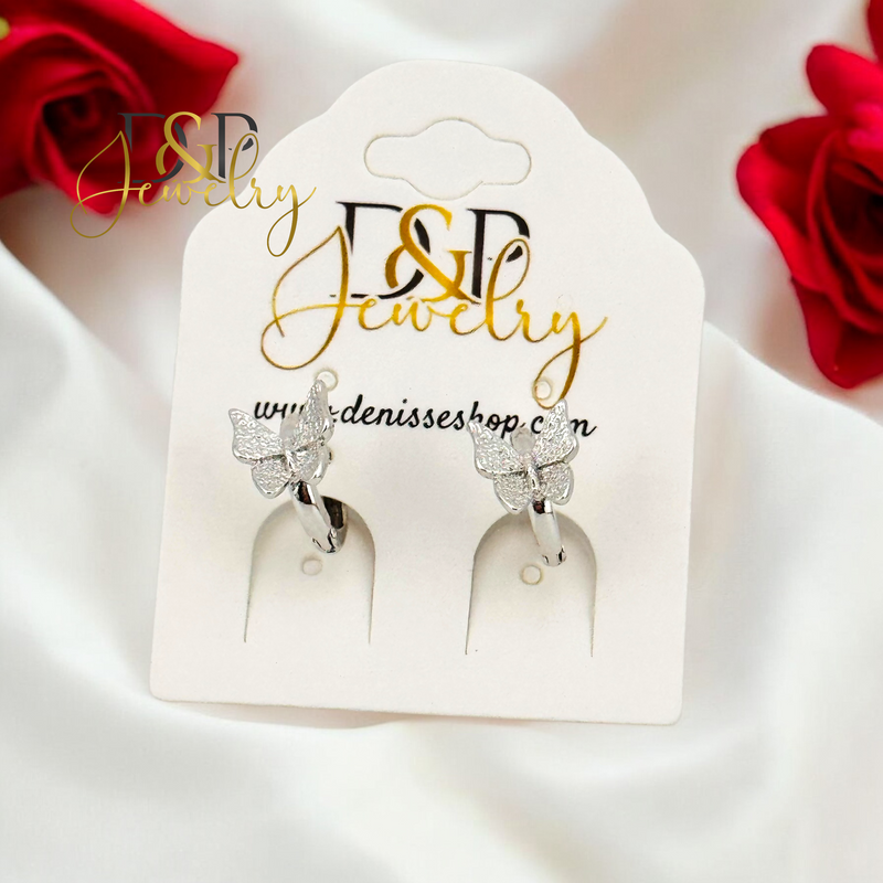 SILVER BUTTERFLY HOOP EARRING HP669