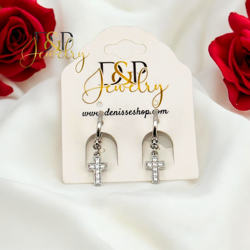 SILVER CROSS CHARM DESIGN HOOP EARRING HP681