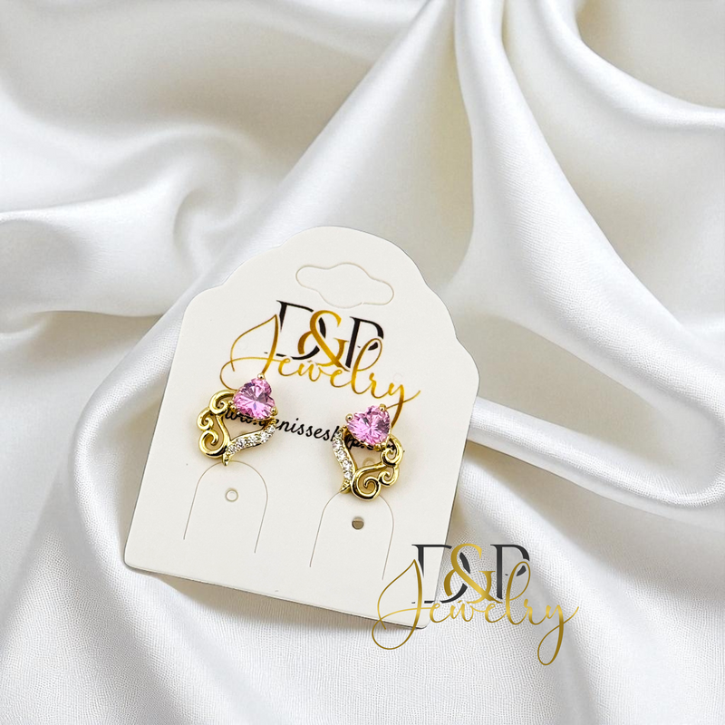 14K GOLD/FANCY HEART STONE  3 VARIANTS STUD EARRING E1021