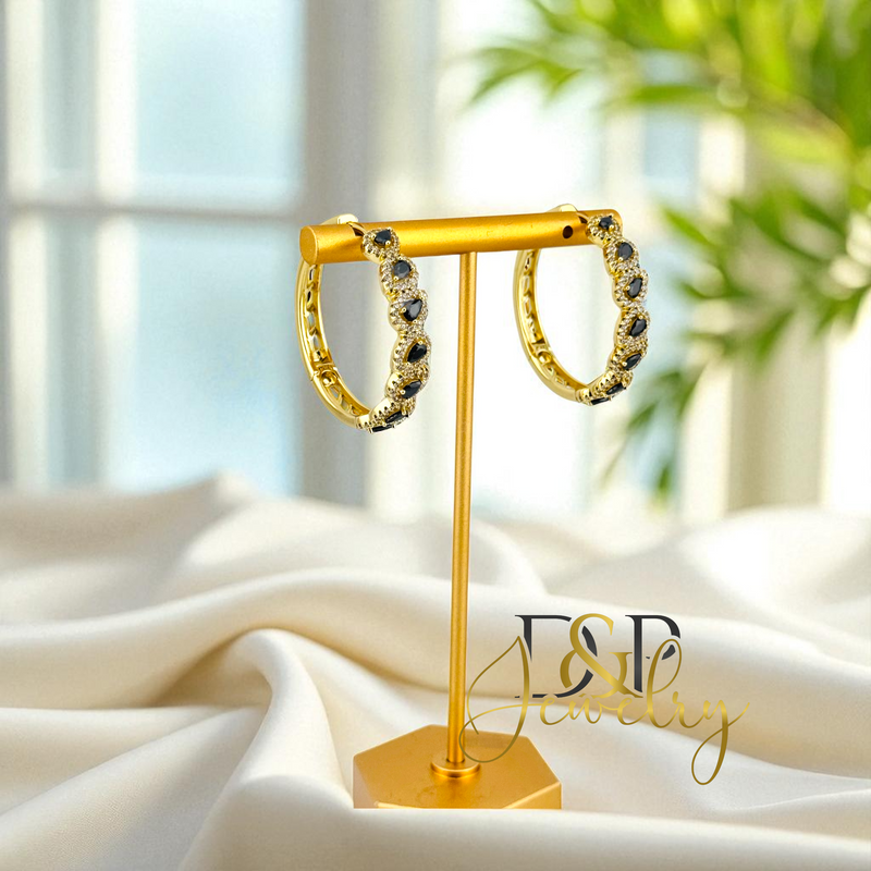 14K BLACK STONE HOOP HP727