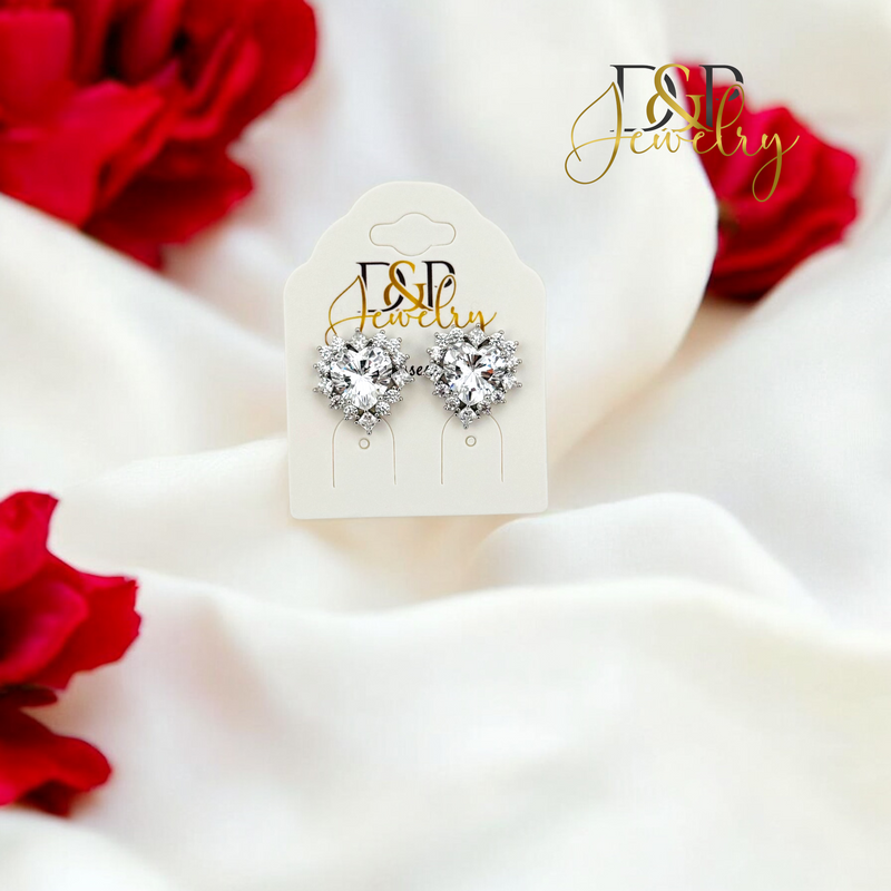 SILVER HEART WHITE STONE EARRING E874