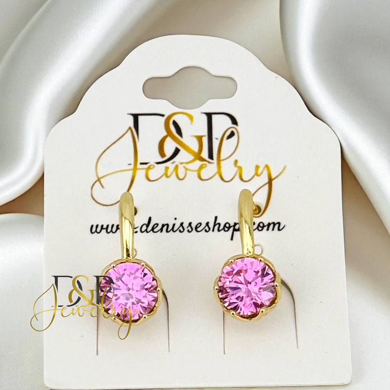 14K DROP STONE HUGGIE EARRING E940