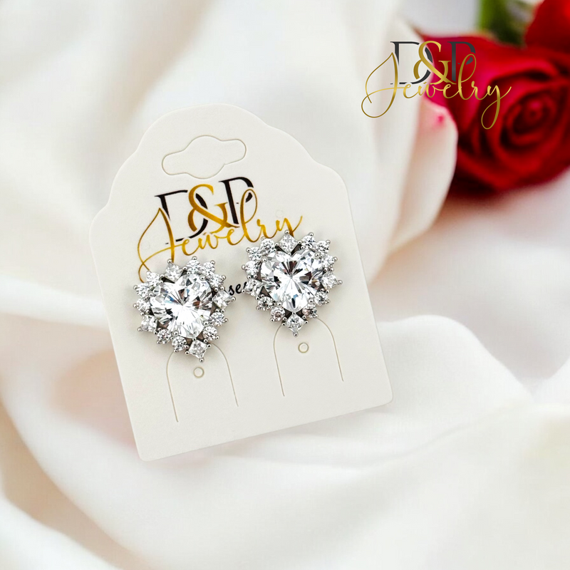 SILVER HEART WHITE STONE EARRING E874