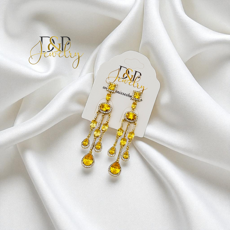 14K GOLD/LONG YELLOW STONE STUD EARRING E1011