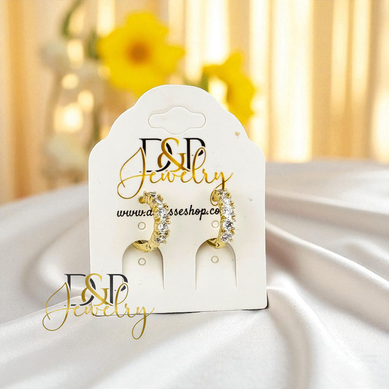 14K GOLD /WHITE STONE FASHION HOOP EARRING HP743
