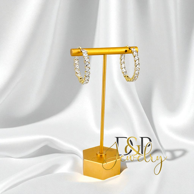 14K WHITE STONE HOOP HP728