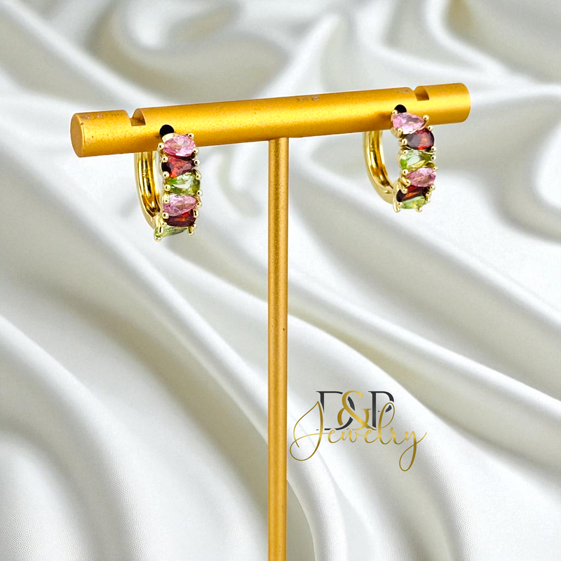 14K GOLD/MULTICOLOR  HOOP EARRING HP797