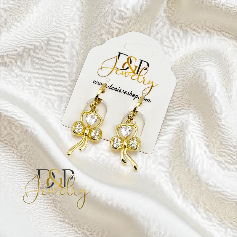 14K BOW DROP HOOP EARRING HP853