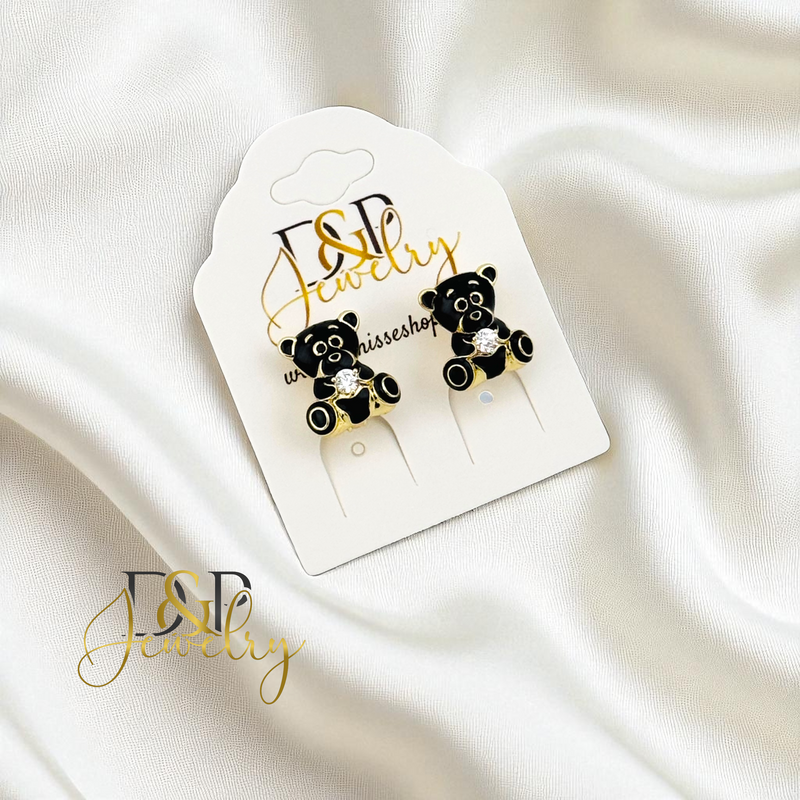 14K SMALL BLACK BEAR HUGGIE EARRING HP846