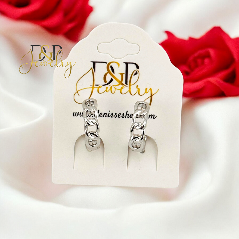 SILVER PLAIN CUBAN LINK DESIGN HOOP EARRING HP675