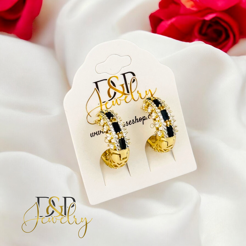 14K BLACK STONES HOOP EARRING HP653