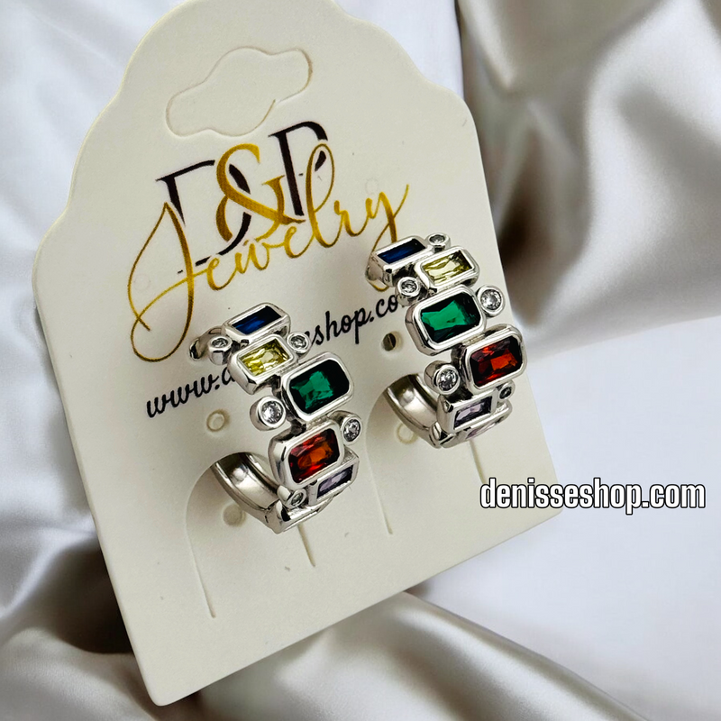 COLORFUL SILVER HOOP EARRING HP579