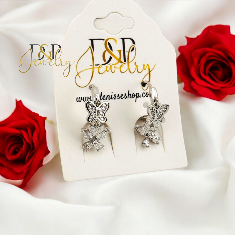 SILVER CHARM BUTTERFLY DESIGN HOOP EARRING HP679