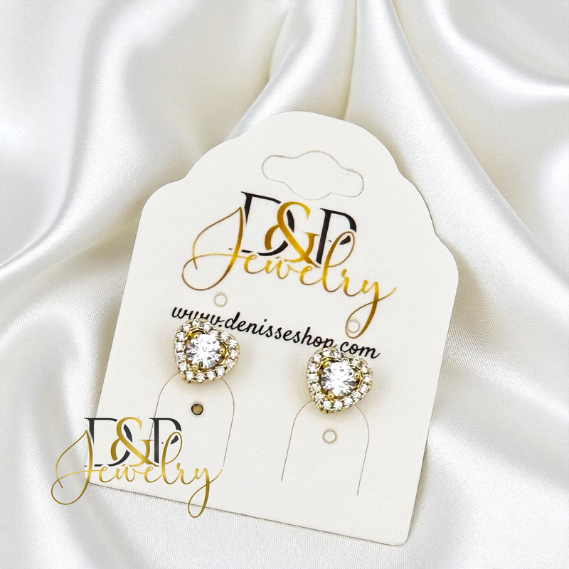 14K HEART SHAPE STONE CENTER EARRING E936