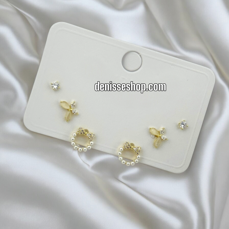 14K PEARL/BUTTERFLY THREE SET EARRING E766