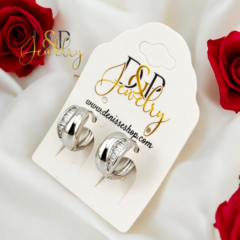 SILVER HALF AND HALF DESIGN HOOP EARRING HP676