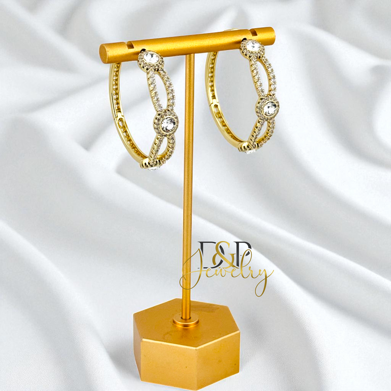 14K GOLD /LONG COLOR  STONES 3 VARIANTS HOOP EARRING HP826