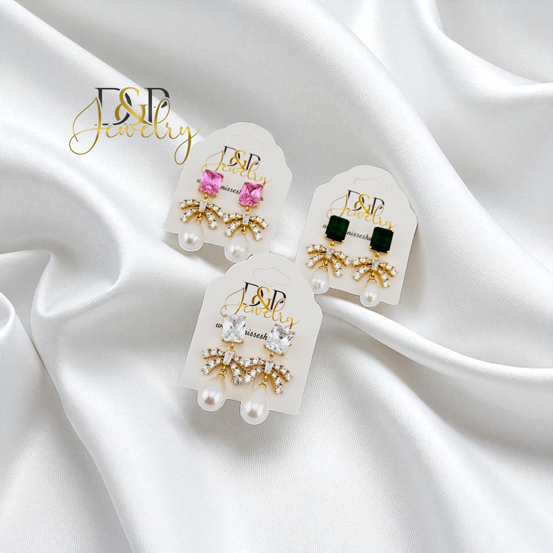 14K GOLD/PEAR/STONE 3 VARIANTS STUD EARRING E1026