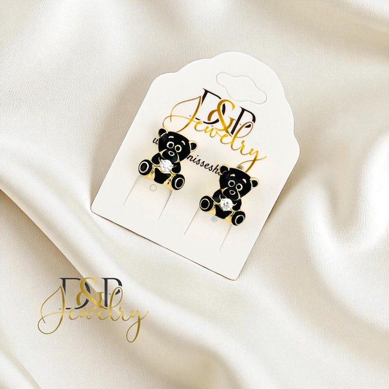 14K SMALL BLACK BEAR HUGGIE EARRING HP846