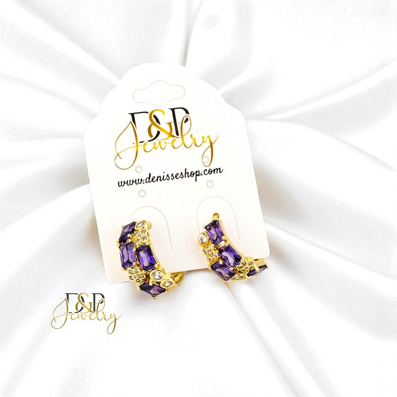 14K GOLD /SHORT COLOR STONES 4 VARIANT HOOP EARRING HP819