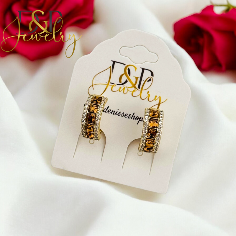14K STONE HOOP EARRING HP639