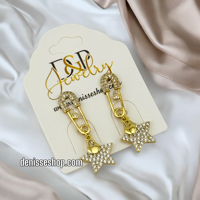 14K WHITE STONE SMALL SAFETY PIN EARRING E723