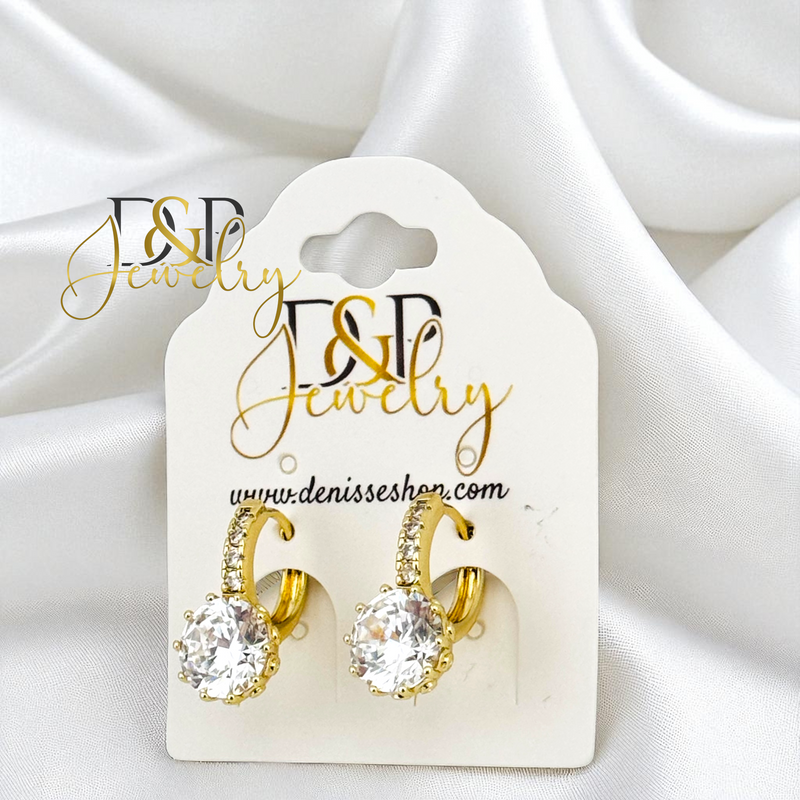 14K GOLD/WHITE STONE HOOP EARRING HP748