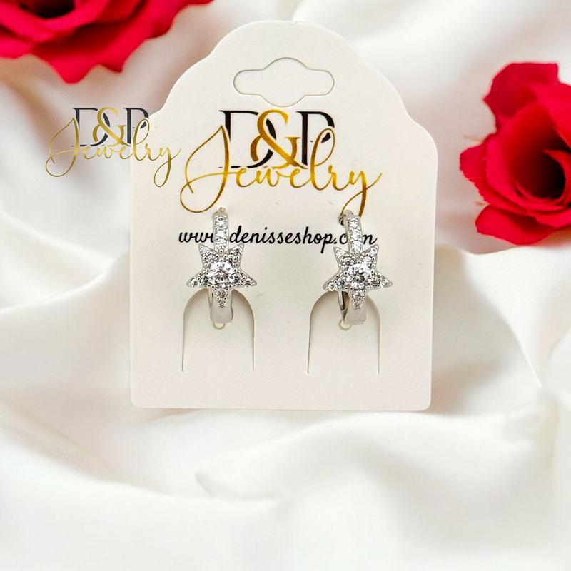 SILVER SPARKLY STAR DESIGN HOOP EARRING HP684