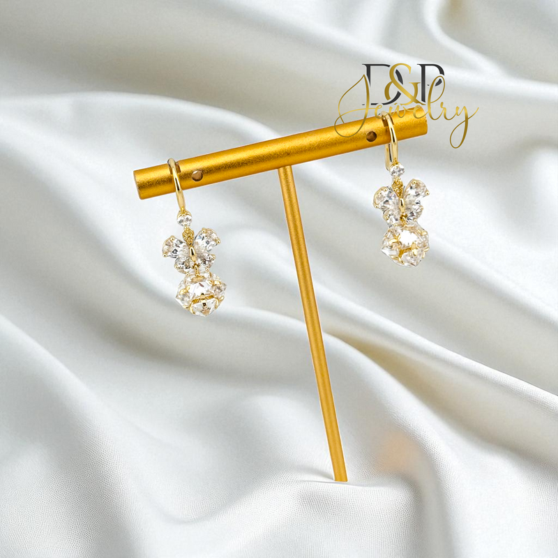 14K WHITE BALL LONG EARRING E982