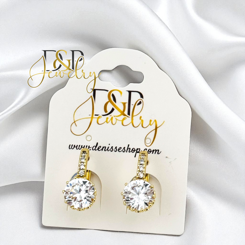 14K GOLD/WHITE STONE HOOP EARRING HP748