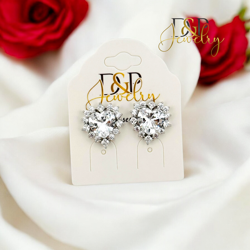SILVER HEART WHITE STONE EARRING E874