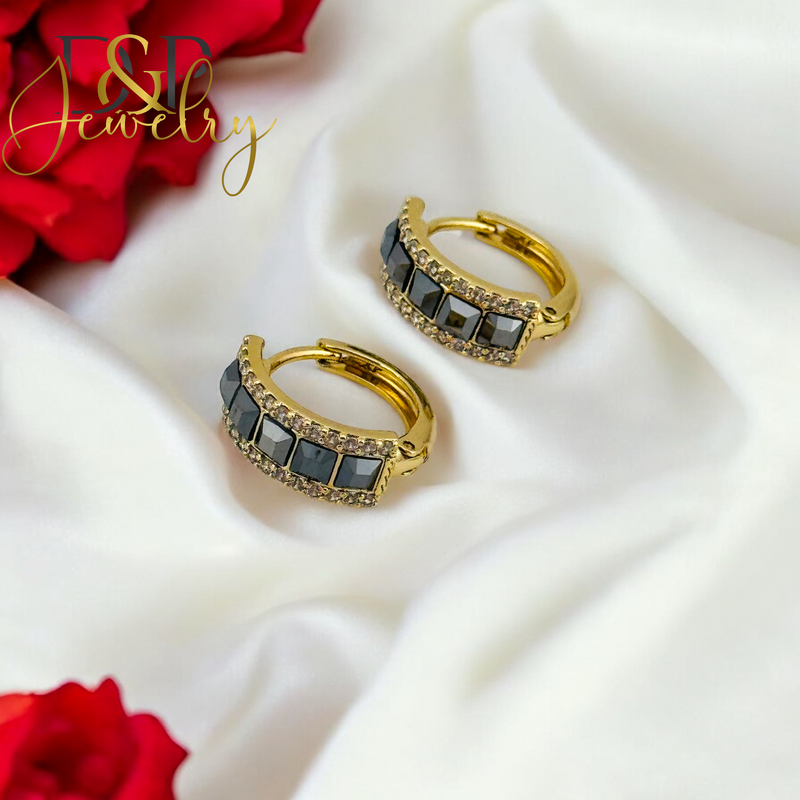 14K STONE HOOP EARRING HP639