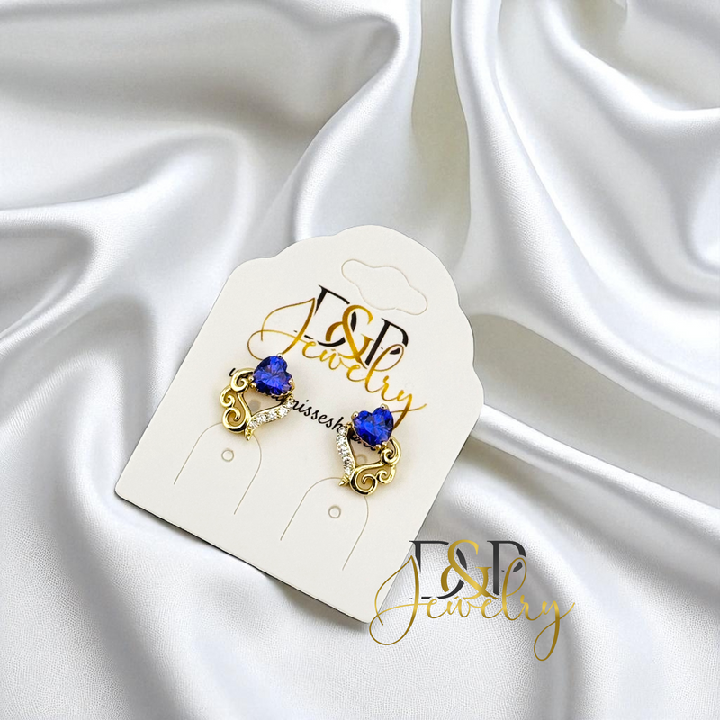 14K GOLD/FANCY HEART STONE  3 VARIANTS STUD EARRING E1021